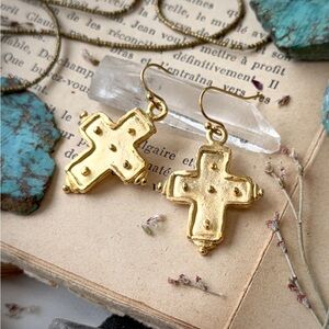 NWT Susan Shaw 24K Gold Plated Celtic Square Cross Dangle Earrings